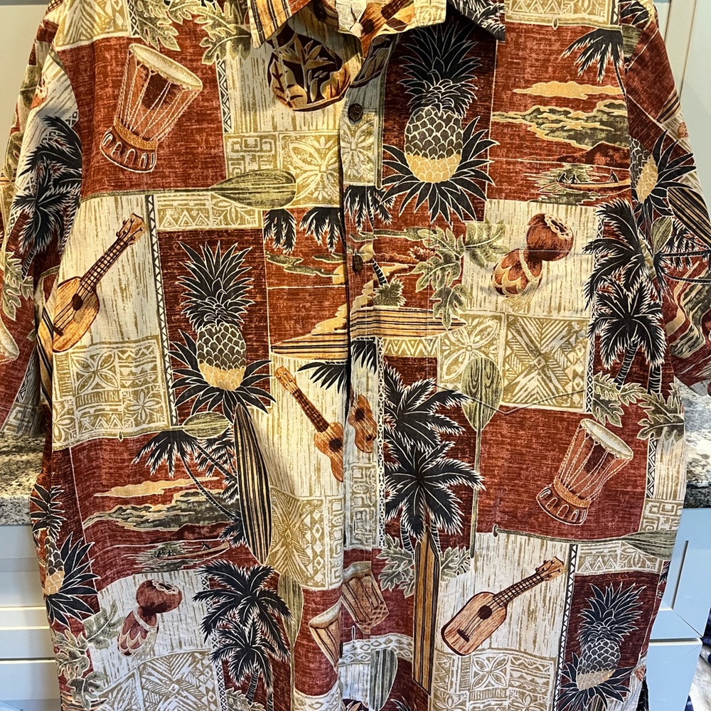 Tropical Patchwork Button-Down Shirt - Rust & Cream